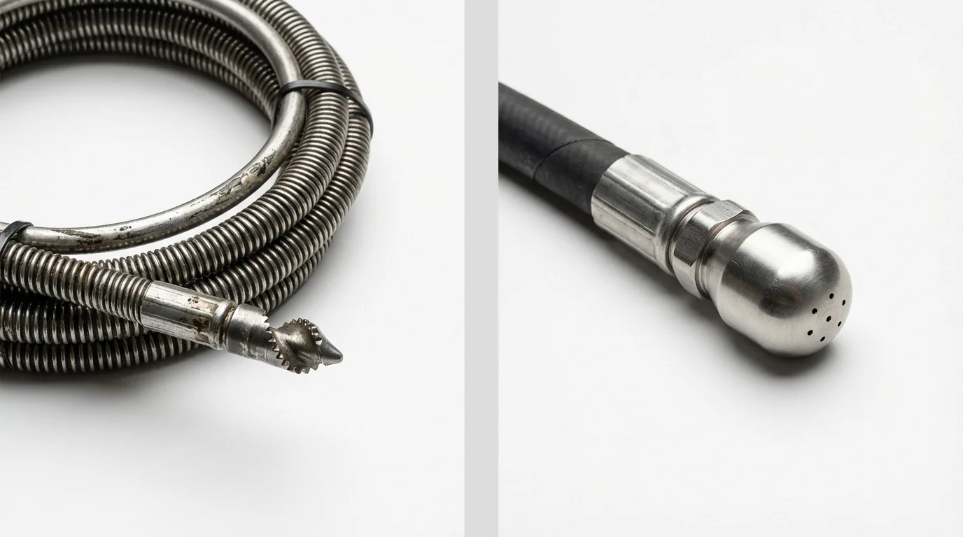 Drain snake cable and hydro jetting nozzle used for drain cleaning in Locust, NC